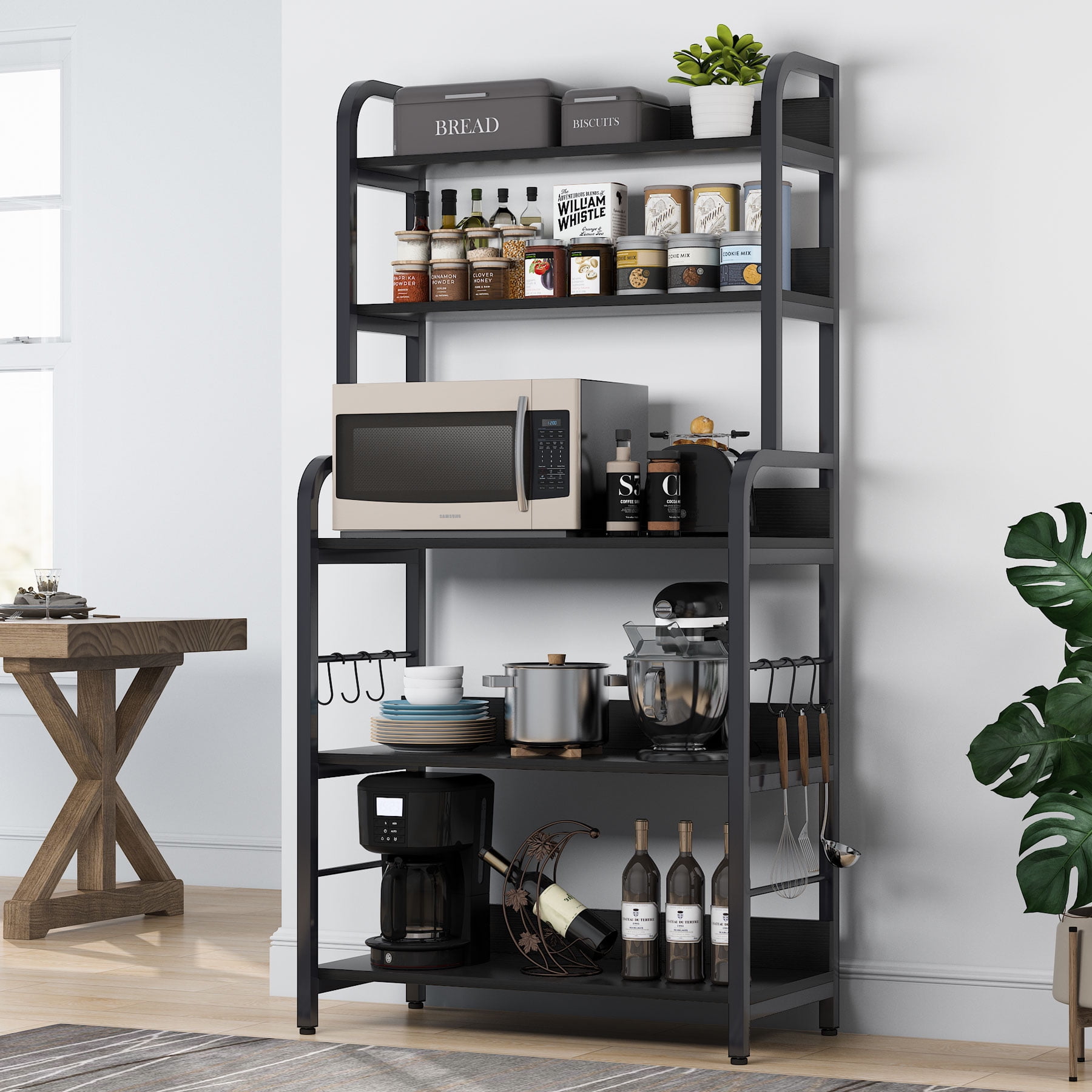 Tribesigns Industrial Kitchen Baker’s Rack with 6 Hooks, 5Tier Utility Cart Storage Shelf