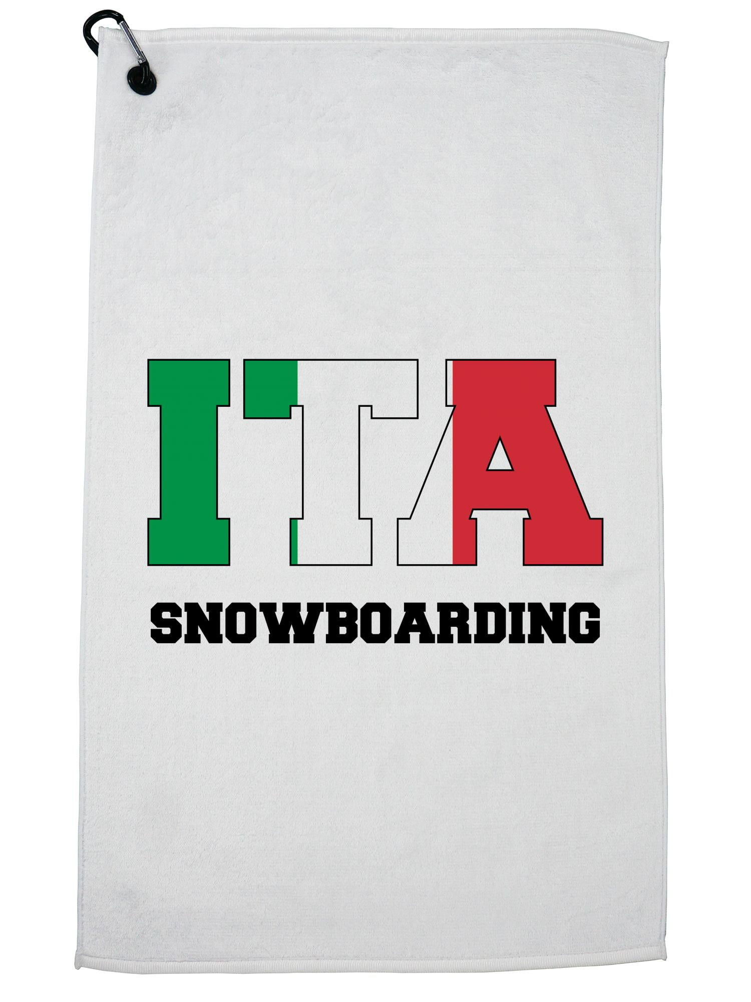 Italian Snowboarding Winter Olympic ITA Flag Golf Towel with Carabiner Clip by Hollywood Thread