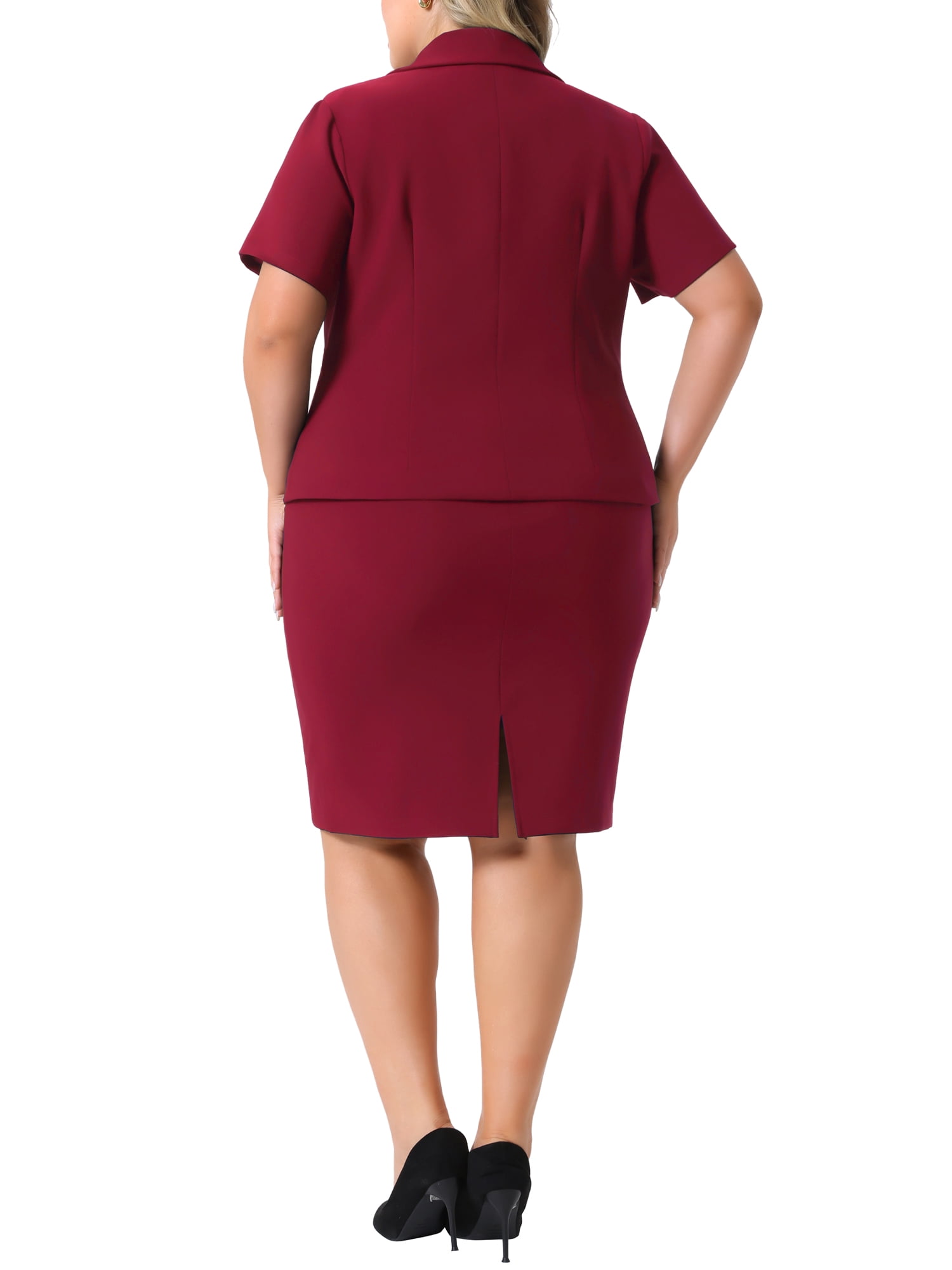 DARING DIVA Women's Plus Blazer Suit Set Notch Lapel Pencil Skirt 3X Burgundy