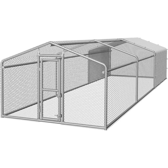 Large Metal Chicken Coop & Run for 20-30 Chickens,Heavy Duty Poultry Cage with Waterproof Anti-UV Cover for Ducks, Rabbits, Geese,19.5x9.7x6.4ft