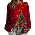 thumbnail image 6 of Womens Tops Christmas Printed Casual Crew Neck Long Sleeve Pullover Sweater Knitted Pullover Top,Blouse for Women Wine S, 6 of 6