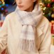 thumbnail image 1 of Bufanda cálida para mujer, tipo chal grande, ideal para el invierno. Bufanda gruesa de punto, con estampado de cuadros blancos y lila claro. Manta cálida para el cuello con flecos, suave y ligera. Un, 1 of 4