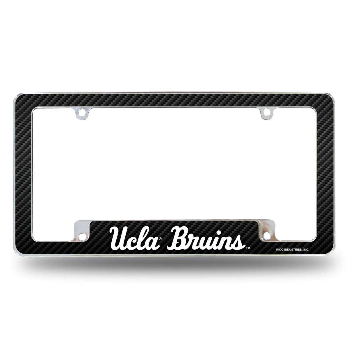 UCLA NCAA Bruins Chrome Metal License Plate Frame with Carbon Fiber Design