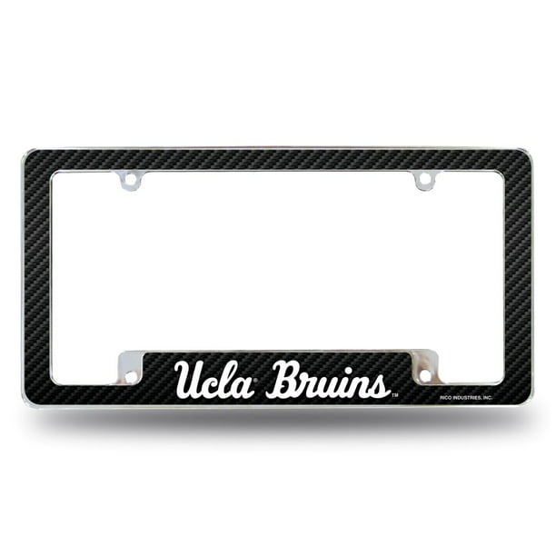 UCLA NCAA Bruins Chrome Metal License Plate Frame with Carbon Fiber