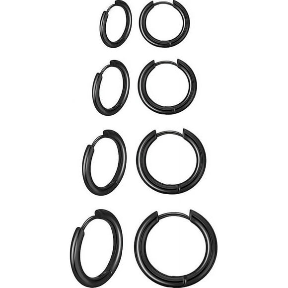 8Pcs Mens Earrings, Hoops, Stainless Steel Earrings, Stainless Steel Hoop Earrings, Piercing Jewellery, Sleeper Earrings, Black Hoop Earrings for Men, Women