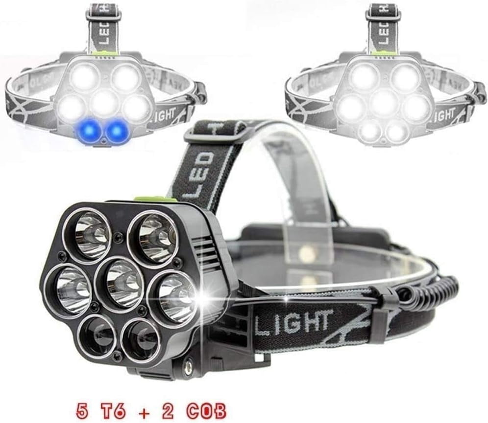 RKXQT USB Rechargeable Headlamp 7 LED Headlamp Flashlight 200 Lumens 6 Modes Waterproof LED Head Torch Head Light with Red Light for Camping Fishing Car Repair Outdoor