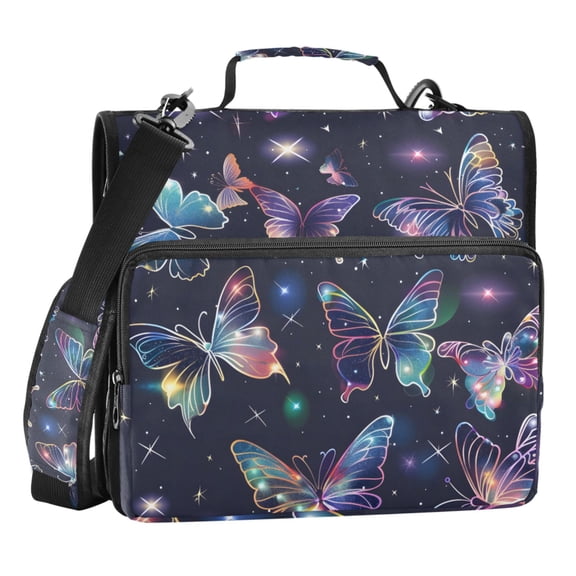 ALAZA Zipper Binder Beautiful Butterfly in Shiny 3 Ring Trapper Keeper File Folder Organizer Bag