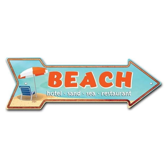 Beach Arrow Sign | Indoor/Outdoor | Direction Arrow Sign Funny Home Décor for Garages, Living Rooms, Bedroom, Offices | SignMission personalized gift | 18" Wide