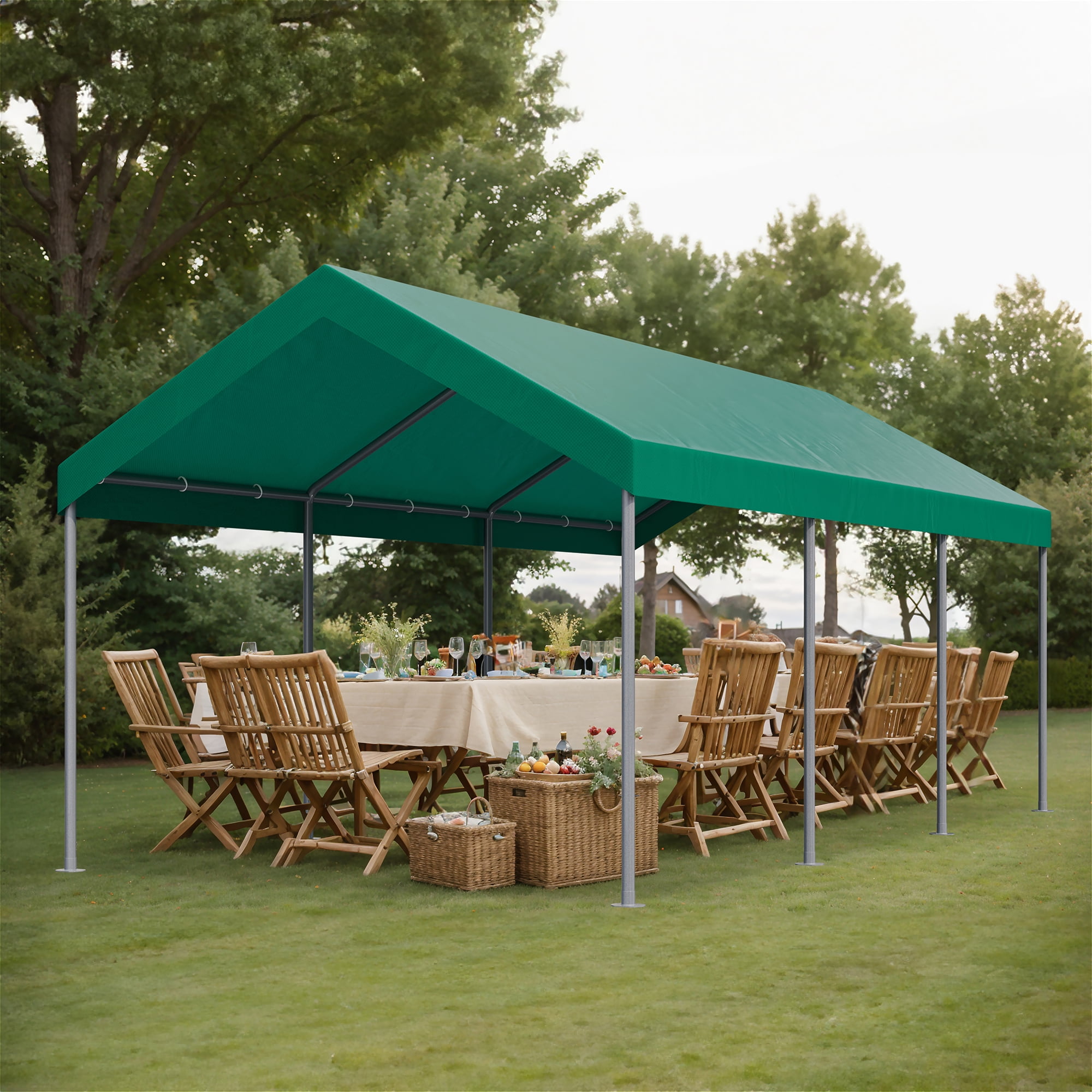 Walsunny Carport 10 x 20 ft Heavy Duty Carport Car Canopy with Powder-Coated Steel Frame, Portable Garage for Car, Boat, Shelter Party Tent with 180g PE Tarp Green