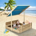 KingSo Kids Outdoor Wooden Sandbox with Lid and 2 Benches, UV