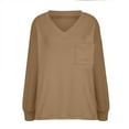 thumbnail image 5 of Women Long Sleeve Thermal Tops Fleece Cotton V Neck Pullover Sweater Basic Sweatshirt with Chest Pocket (L, Khaki), 5 of 7