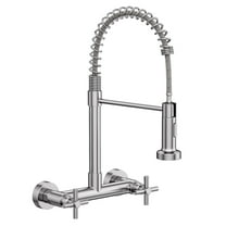 KINGTACK Wall Mount Kitchen Faucet,8 inch Commercial Sink Faucet with Sprayer, Dual Handles Utility Sink Faucet for Kitchen Laundry Restaurant,Stainless Steel