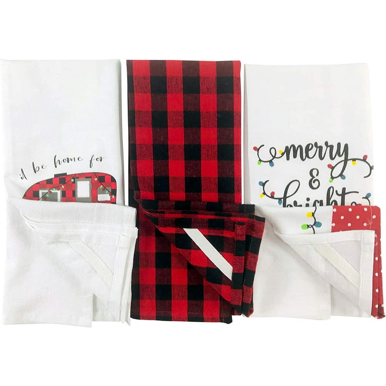 Set of 2 New Red & Black Buffalo Plaid Kitchen Towels Christmas Merry &  Bright