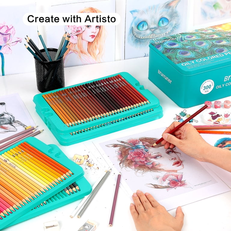 300 Color Artist Colored Pencils Set, Soft Core, Professional
