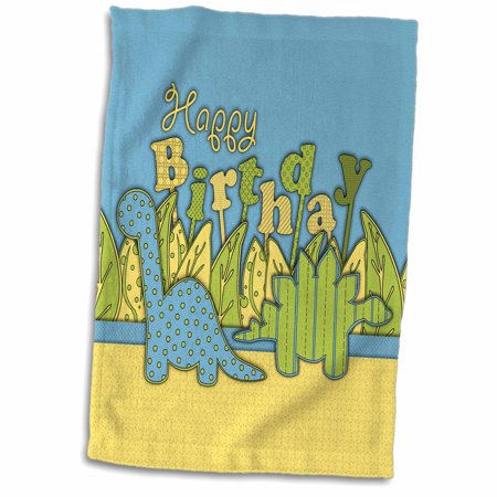 3dRose Cute Happy Birthday Dinosaurs - Blue Green Yellow Dino - Towel  15 by 22-inch