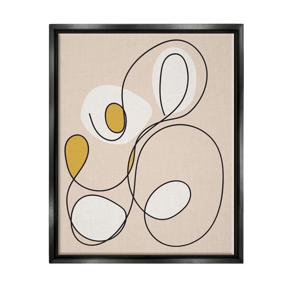 Stupell Industries Swirled Line on Beige Abstract Painting Black Floater Framed Canvas Art Print Wall Art, 17 x 21