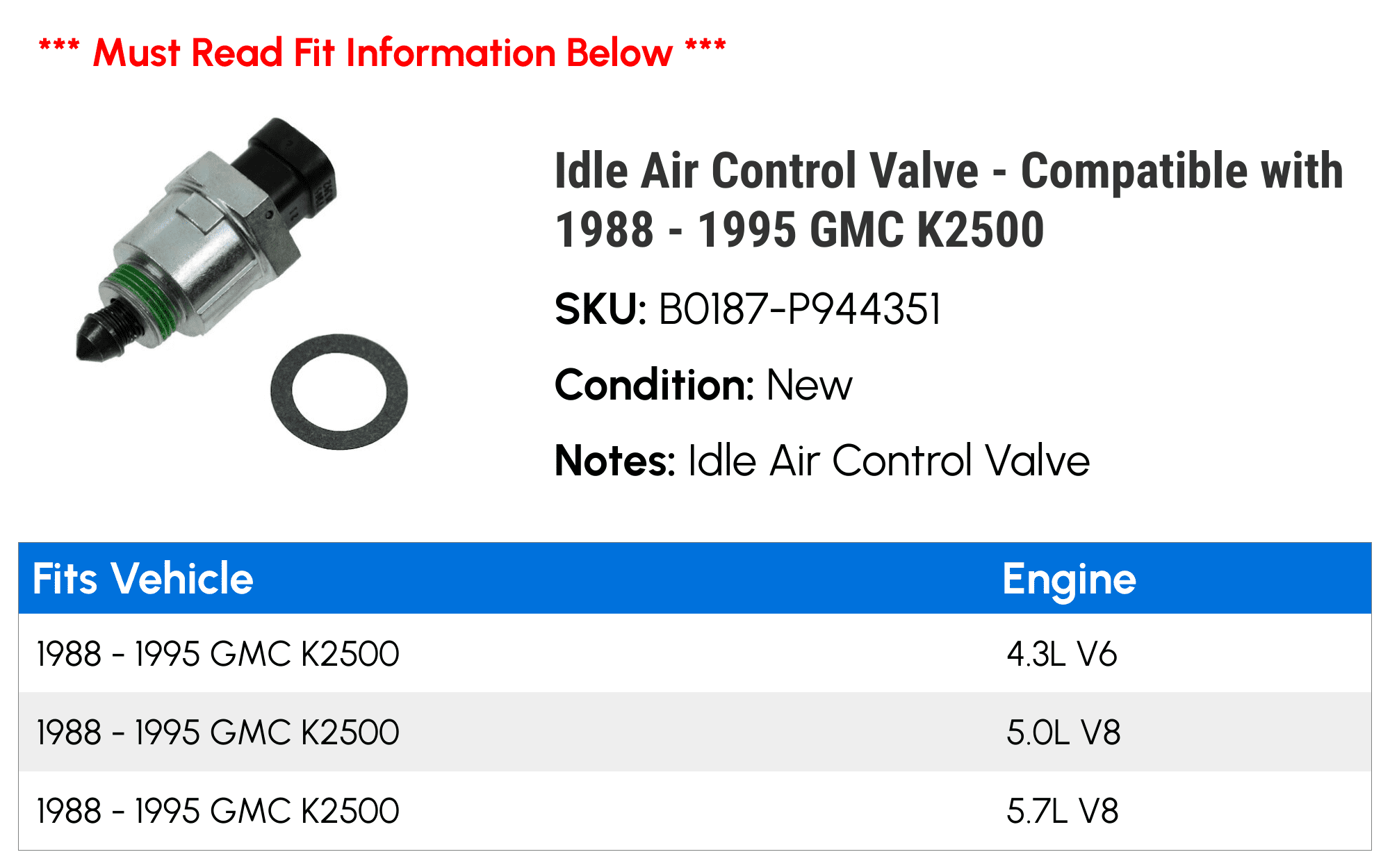 Idle Air Control Valve - Compatible with 1988 - 1995 GMC K2500 1989 1990 1991 1992 1993 1994