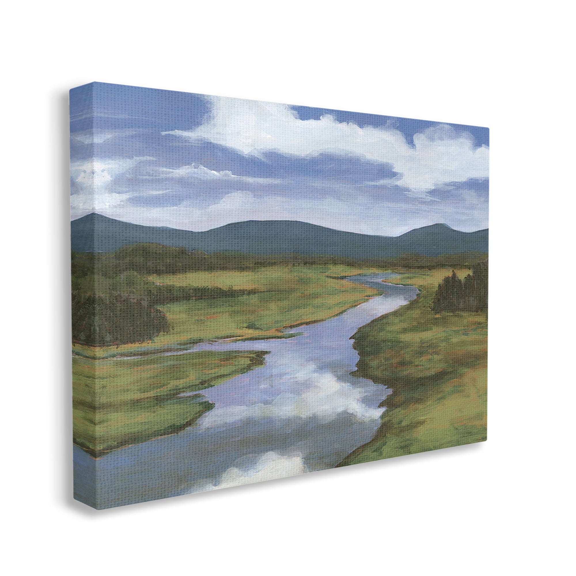 Stupell Industries River with Cloud Reflection Landscape Painting Gallery Wrapped Canvas Art Print Wall Art, 20 x 16