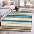 thumbnail image 2 of Turquoise Beige Large Area Rugs for Bedroom Living Room, Soft Non Slip Carpet Bedside Rug, Boho Vertical Stripes Bohemian Retro Rectangular Floor Cover Kitchen Accent Rug 3'x5' for Dining Room/Office, 2 of 9