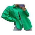 thumbnail image 2 of Chemisier à Manches Longues pour Femmes Couleur Unie Col Rabattu Boutonné Coupe Ample Style Décontracté Simple, 2 of 7