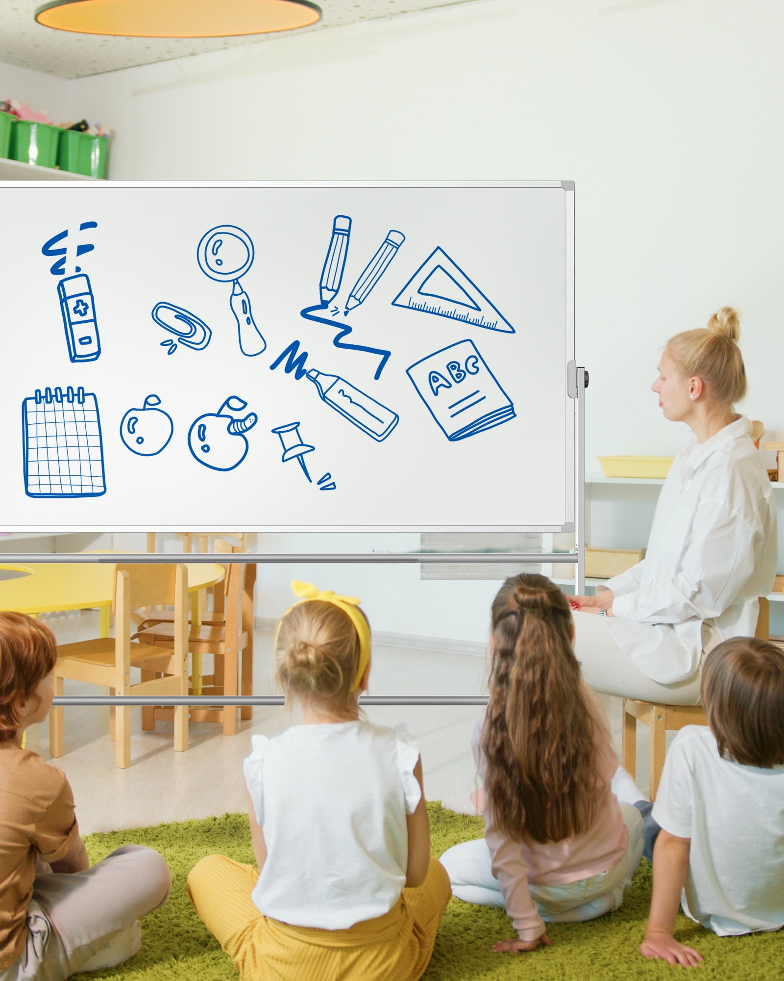 TOWON Double-Sided Mobile Whiteboard - 72"x40" Extra Large Height Adjustable Magnetic Dry Erase Board on Wheels, 360° Rolling Office White Board Pizarra - Sliver