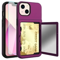 iPhone 13 Case with Tempered Glass Screen Protector, Dteck Wallet Case Credit Card Holder & Hidden Mirror, Heavy Duty Shockproof Protective Case for iPhone 13 6.1 inch,Purple