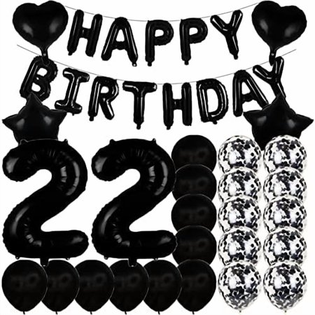 Sweet 22th Birthday Decorations Party Supplies,Black Number 22 Balloons,22th Foil Mylar Balloons Latex Balloon Decoration,Great 22th Birthday for Girls,Women,Men,Photo Props