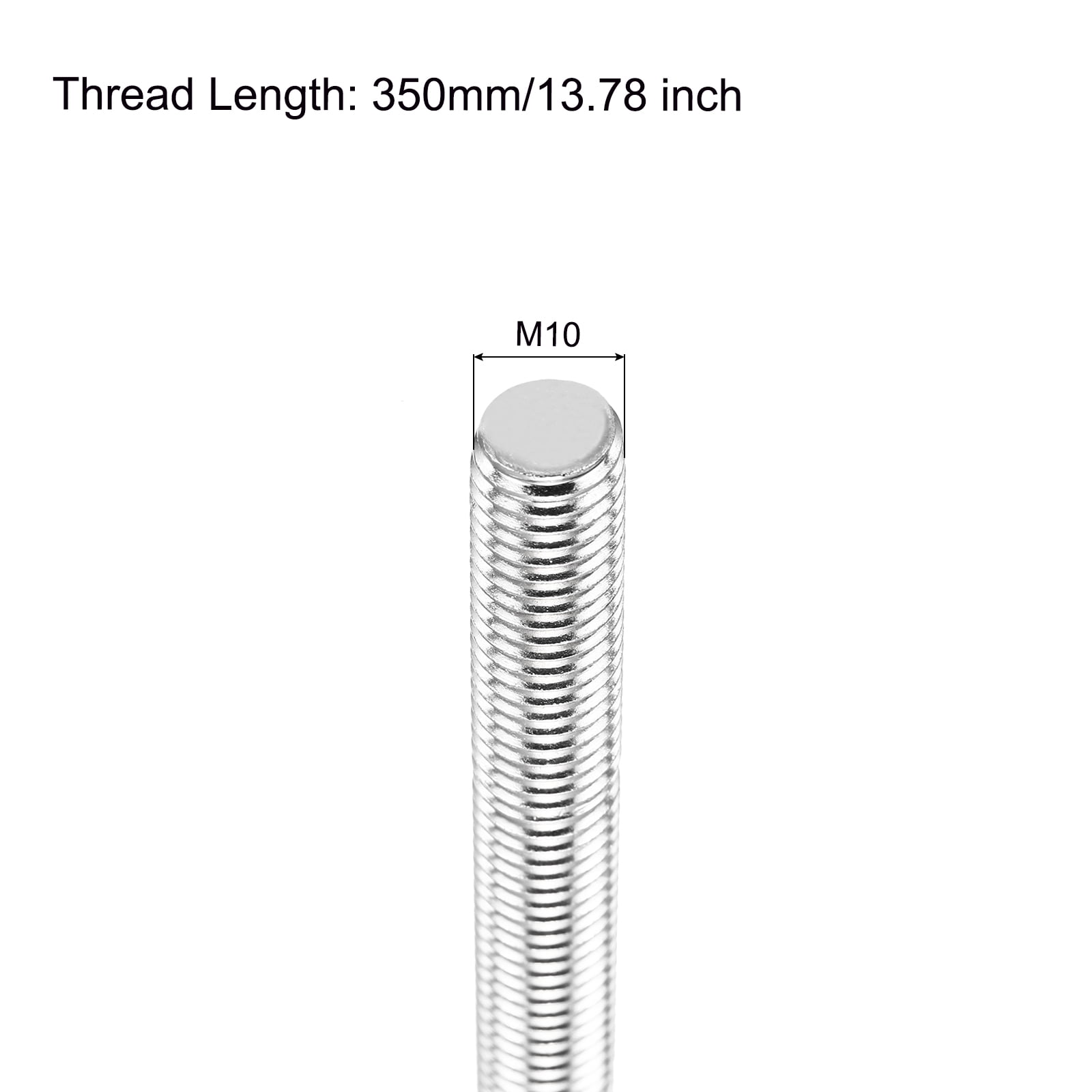 Fully Threaded Rod M10 x 350mm 1.5mm Pitch 304 Stainless Steel Right Hands 2pcs