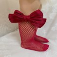 thumbnail image 4 of DEELLEEO Toddler Girls Bow Decor Fishnet Over The Calf Socks, 4 of 7