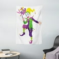 thumbnail image 1 of Mardi Gras Tapestry, Cartoon Style Jester in Iconic Costume with Mask Happy Dancing Party Figure, Wall Hanging for Bedroom Living Room Dorm Decor, 40W X 60L Inches, Multicolor, by Ambesonne, 1 of 2