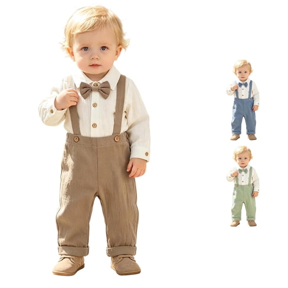 RMGVDSD Baby Boy Clothes Suit Long Sleeve Dress Romper Bodysuit Suspender Pants Gentleman Wedding Outfits Formal Set 12-18 Months