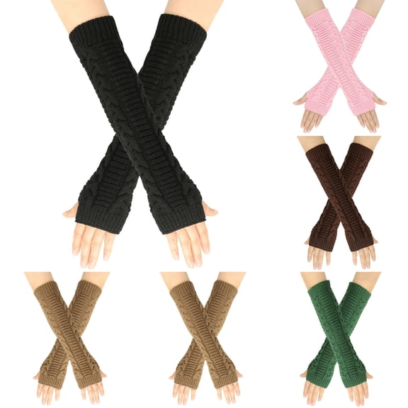 Resicozy Knittde Long Arm Warmers for Women Fingerless Gloves Elbow Warmers Mittens for Fall Winter Travel Workout Black