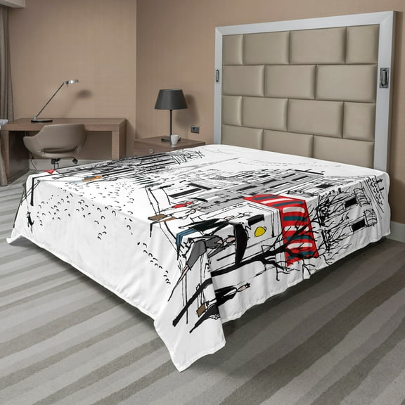 Ambesonne Colorful Flat Sheet, Paris Eiffel Tower, Queen Size, Multicolor