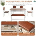 thumbnail image 5 of PORKISS Dining Table Set for 6, 6-Piece Dining Room Set with Wooden Table Top, PU Leather Upholstery Chairs and Bench, Kitchen Table and Chairs Set with Metal Frame Storage, Dinette Sets, Brown+White, 5 of 10