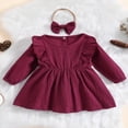 thumbnail image 4 of Bébé Filles Robe 2pcs Solide Volant Manches Longues une Ligne Genou Longueur Robe avec Bandeau, 4 of 9