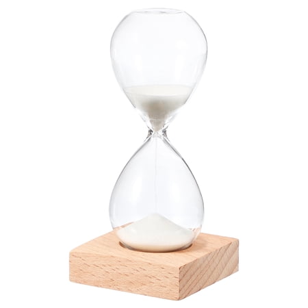 Uxcell 5 Minutes Sand Timer Sand Watch with Wood Base Hour Glass Sandglass Timer Clock for Living Room Home Office Restaurant Decoration White