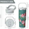 thumbnail image 4 of 30oz Pioneer Colorful Floral Stainless Steel Flip Straw Tumbler with Lid and Straw Spill Proof Travel Cup Double Wall Vacuum Insulated Coffee Mug with Top Handled White, 4 of 7