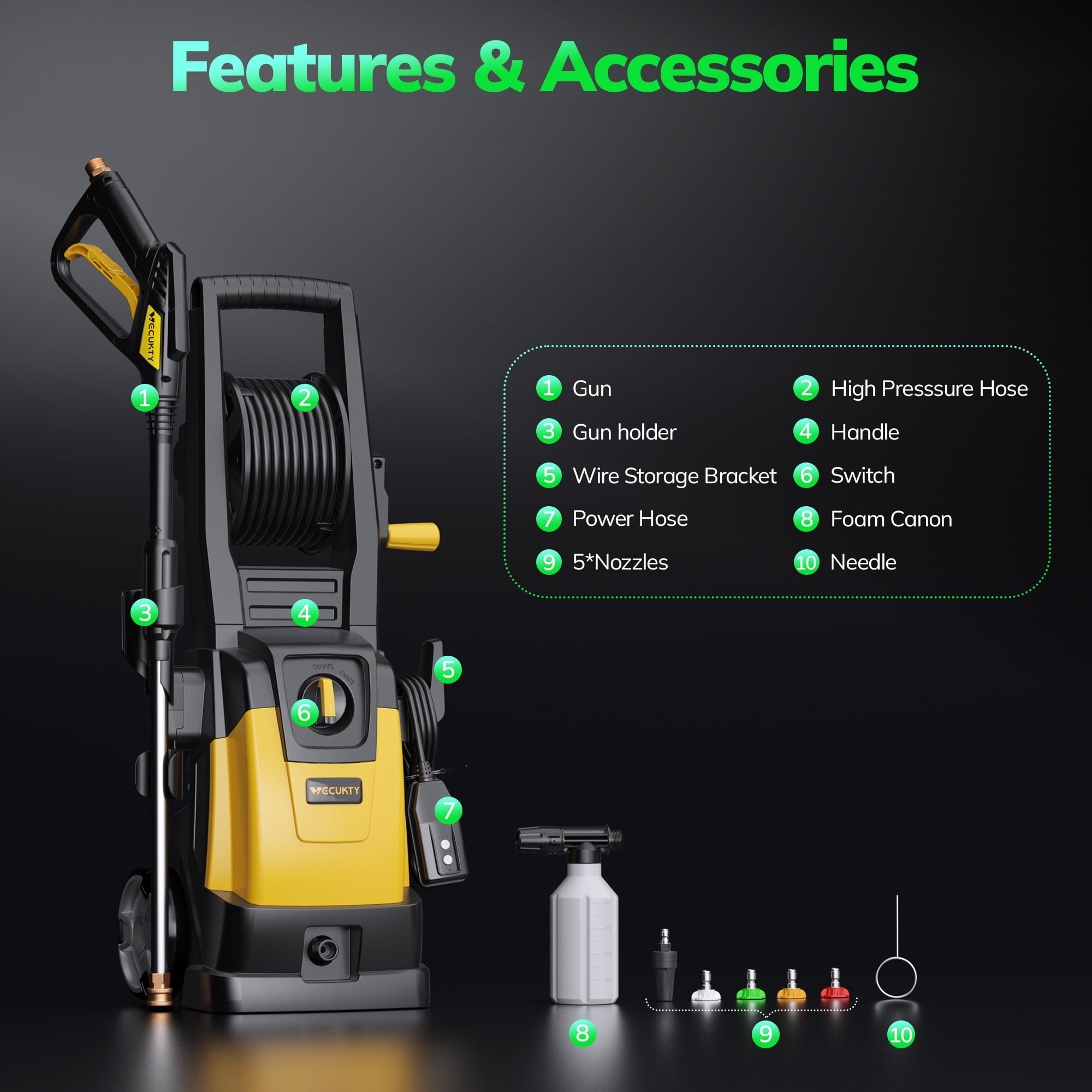 TCISA Electric Pressure Washer,4000 PSI Max 2.8 GPM Power Washer with 35FT Cord,20FT Hose,5 Quick Nozzles,Foam Cannon for Car Garden Patio