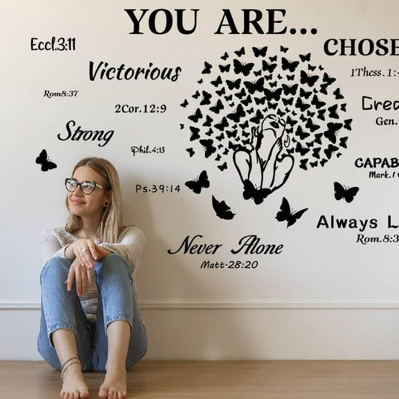 Girl Butterflies Wall Decals Inspirational Quotes Wall Stickers Large DIY Peel and Sticker for Home Girl's Bedroom Livingroom Wallpaper Decoration 35.4x15.3in