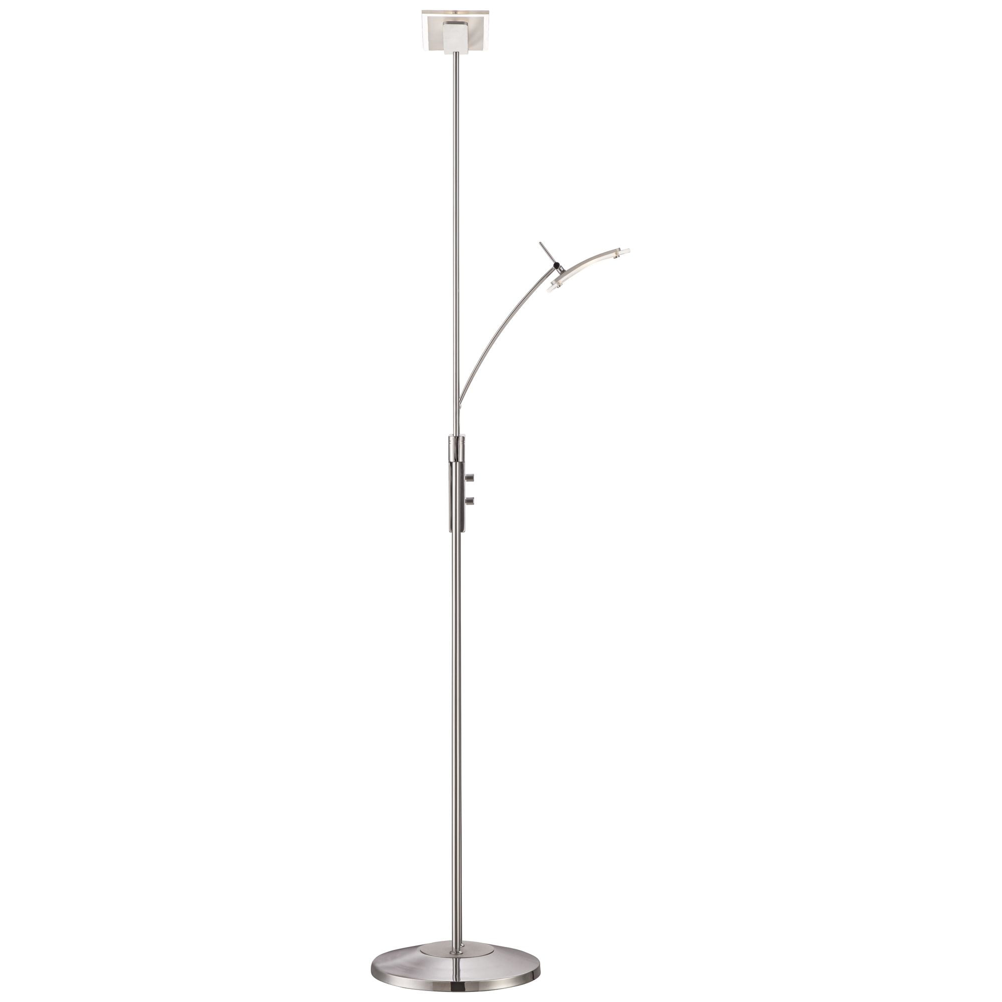 Possini Euro Design Modern Torchiere Floor Lamp Led Dimmable Chrome Silver With Side Light For Living Room Reading Uplight Office