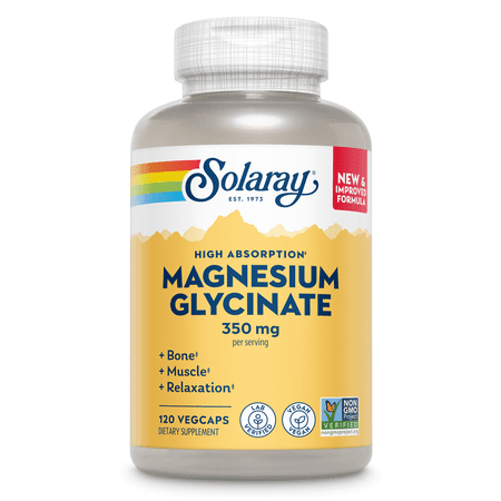 Solaray Magnesium Glycinate with BioPerine  Healthy Relaxation  Muscle Function & Bone Support  30 Servings  120 VegCaps