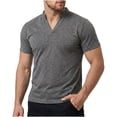 thumbnail image 2 of DPTALR Men's Solid Color V-Neck Casual Elastic Breathable Short Sleeve T-shirt,Dark Gray, S, 2 of 9
