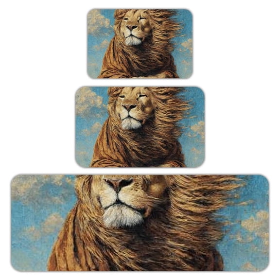 RKSupls Kitchen Rug Set 3 Piece Anti-Slip Flannel Floor Mats, Lion Wind Mane Washable Absorbent Runner Mats for Kitchen Bathroom Home Decor