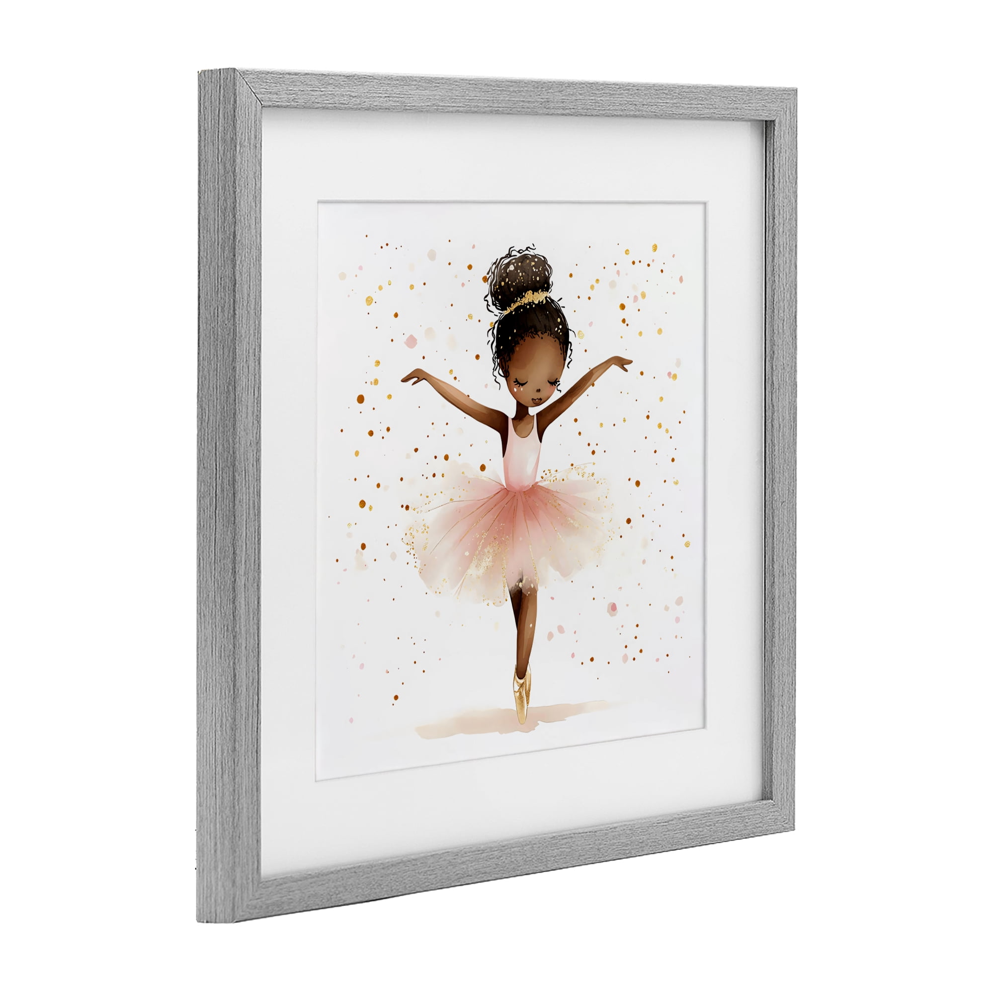 Stupell Industries Pink Ballerina Girl with Gold Gray Framed Print Under Glass, design by Creative Studio