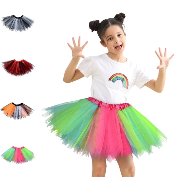 Bmisegm Girls Skirts Layered Mesh Tutu Patchwork Dance Performance Party Skirt Tutu Skirt 2-8 Years