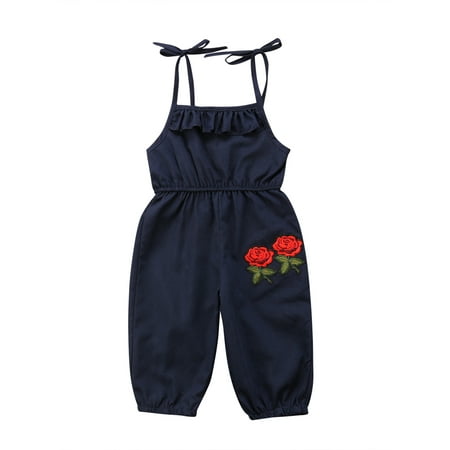 

Canis Toddler Kids Baby Girls Strap Flower Romper Jumpsuit Playsuit Outfit Clothes 1-6Y