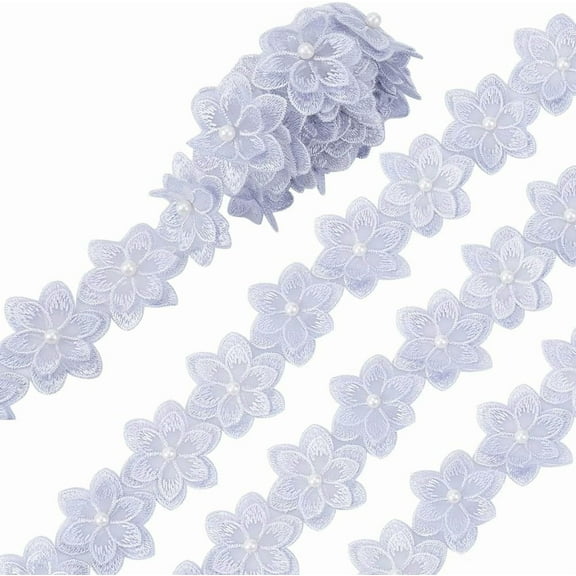 1set 2 Yards Flower Polyester Lace Trim Lace Ribbons with Imitation Pearls for Garment Accessories White 1-3/4 inch(45mm)