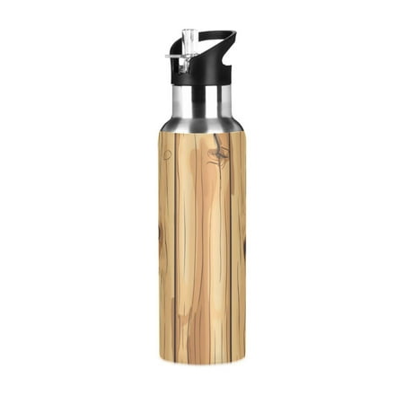 

Wooden Board Hand PaintedSports Bottle with Straw Stainless Steel Water Jug Portable Thermal Cup Leak-proof 1000ML