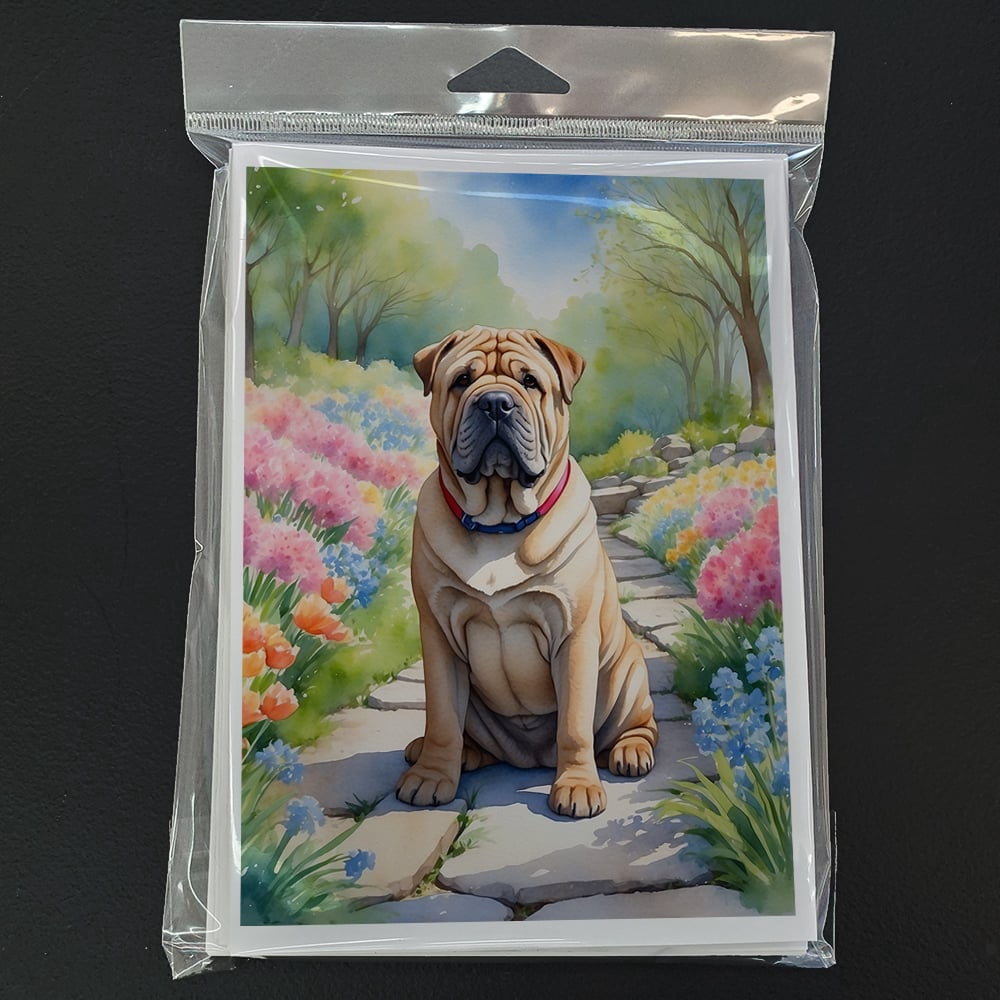 Shar Pei Spring Path Greeting Cards Pack of 8 7 in x 5 in
