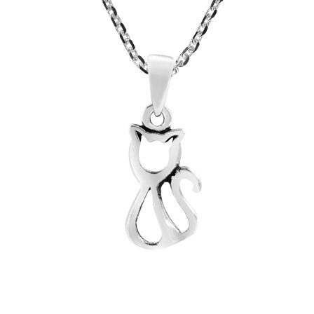 Adorable Feline Sterling Silver Cat Outline Pendant Necklace